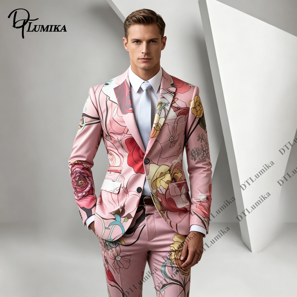 Men Formal Wear Photoshoot - DTLumika-Conjunto de 2 piezas con estampado