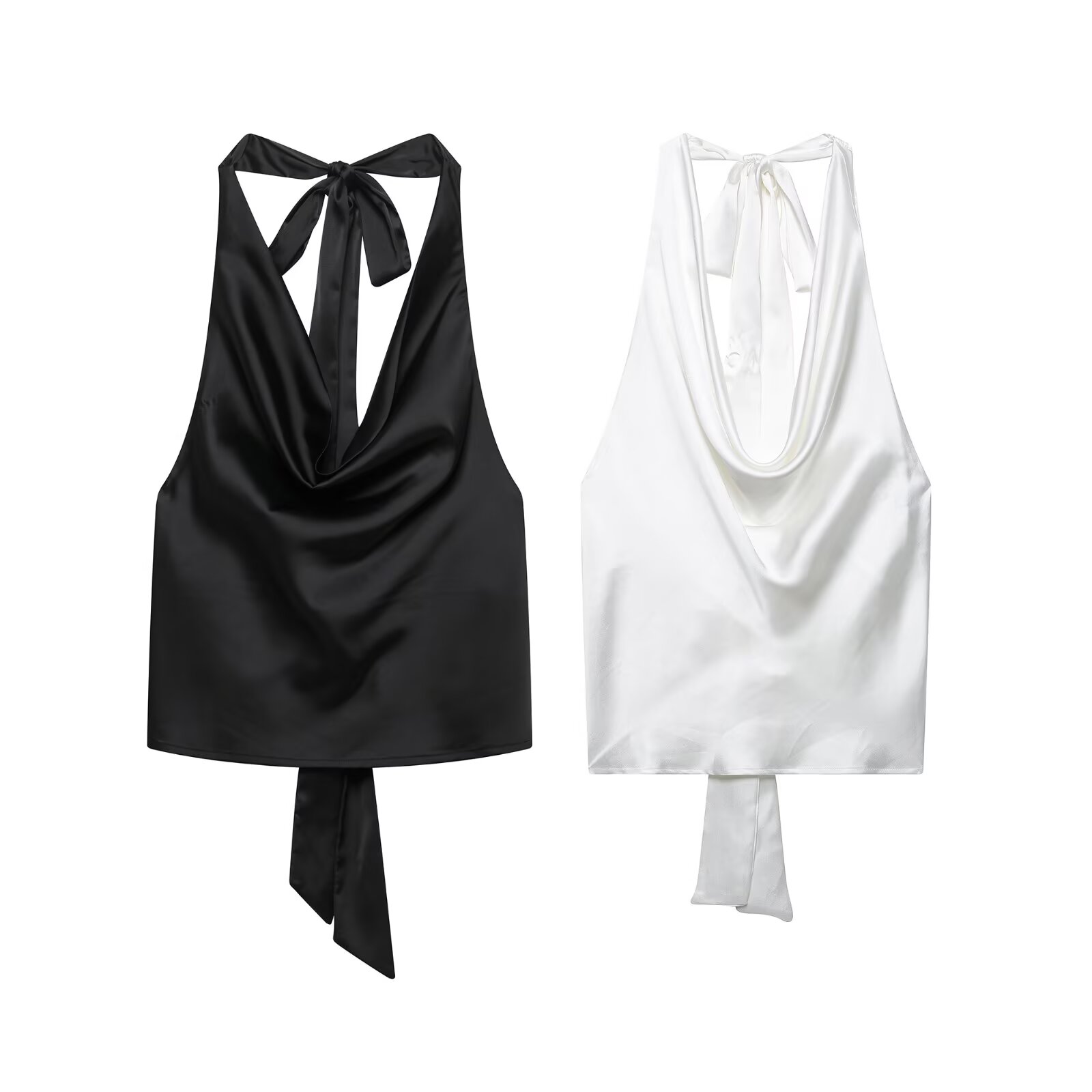 Satin Bow Tie - Zevity 2025 mujeres Sexy sin mangas