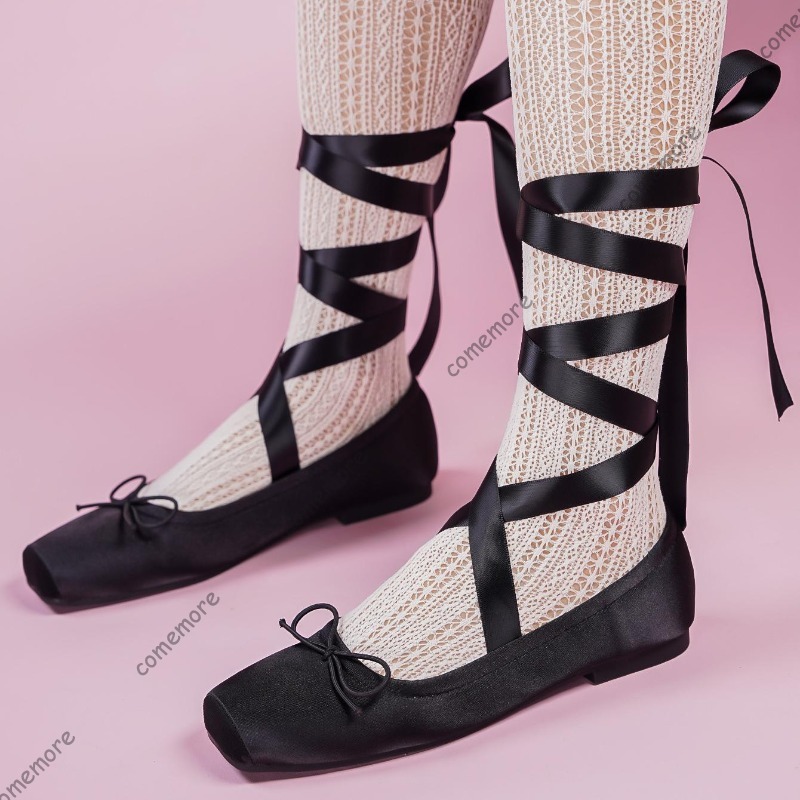 Satin Bow Tie - Zapatillas de ballet con lazo de
