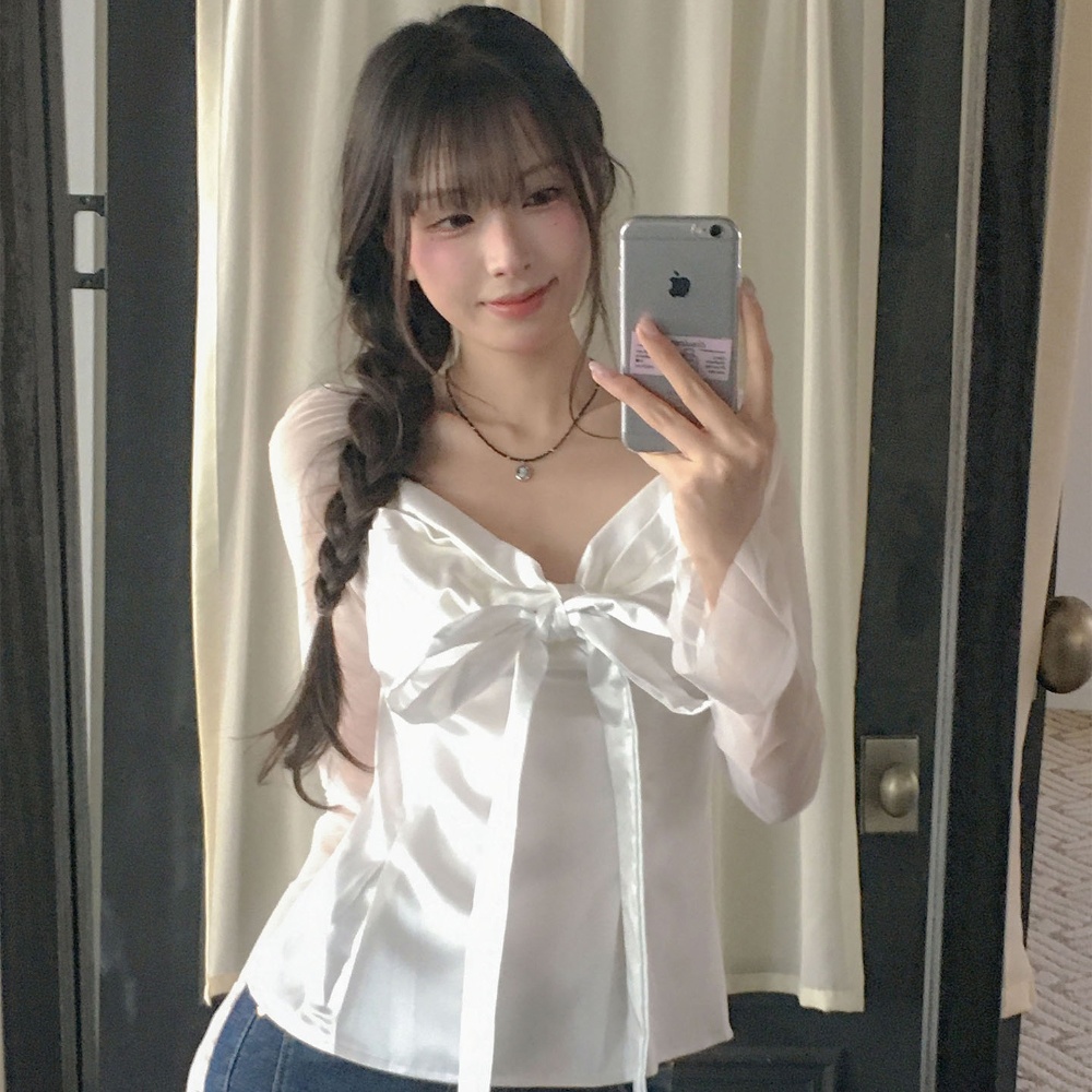 Elegante Blusa de Chifón y Sat - Satin Bow Tie reseña y precio